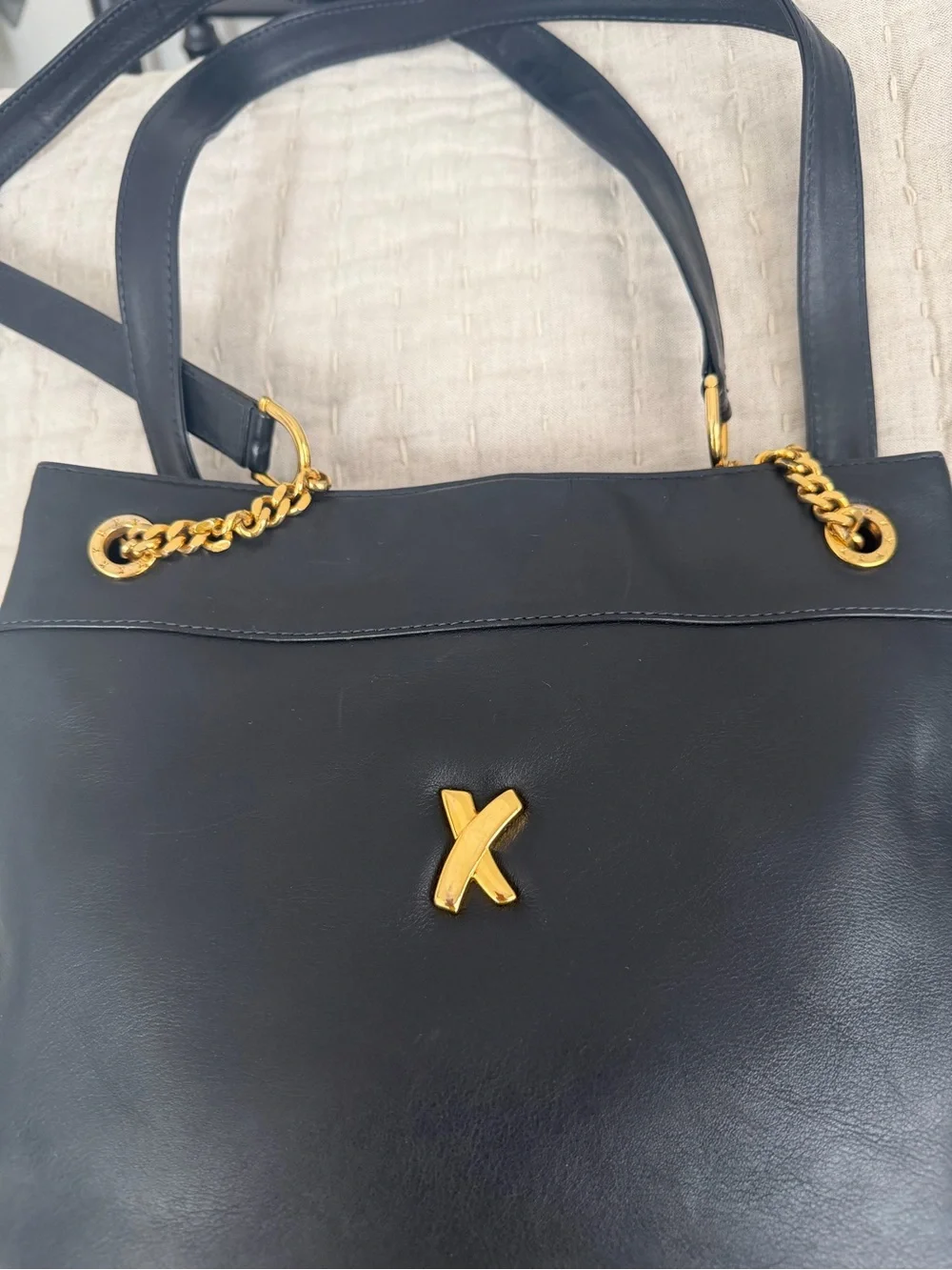 Paloma Picasso Black Leather Shoulder Bag with Kisslock Coin Purse